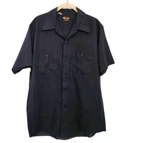 Dee Cee Washington Manufacturing USA button front short sleeve top navy 16 L - Picture 1 of 6